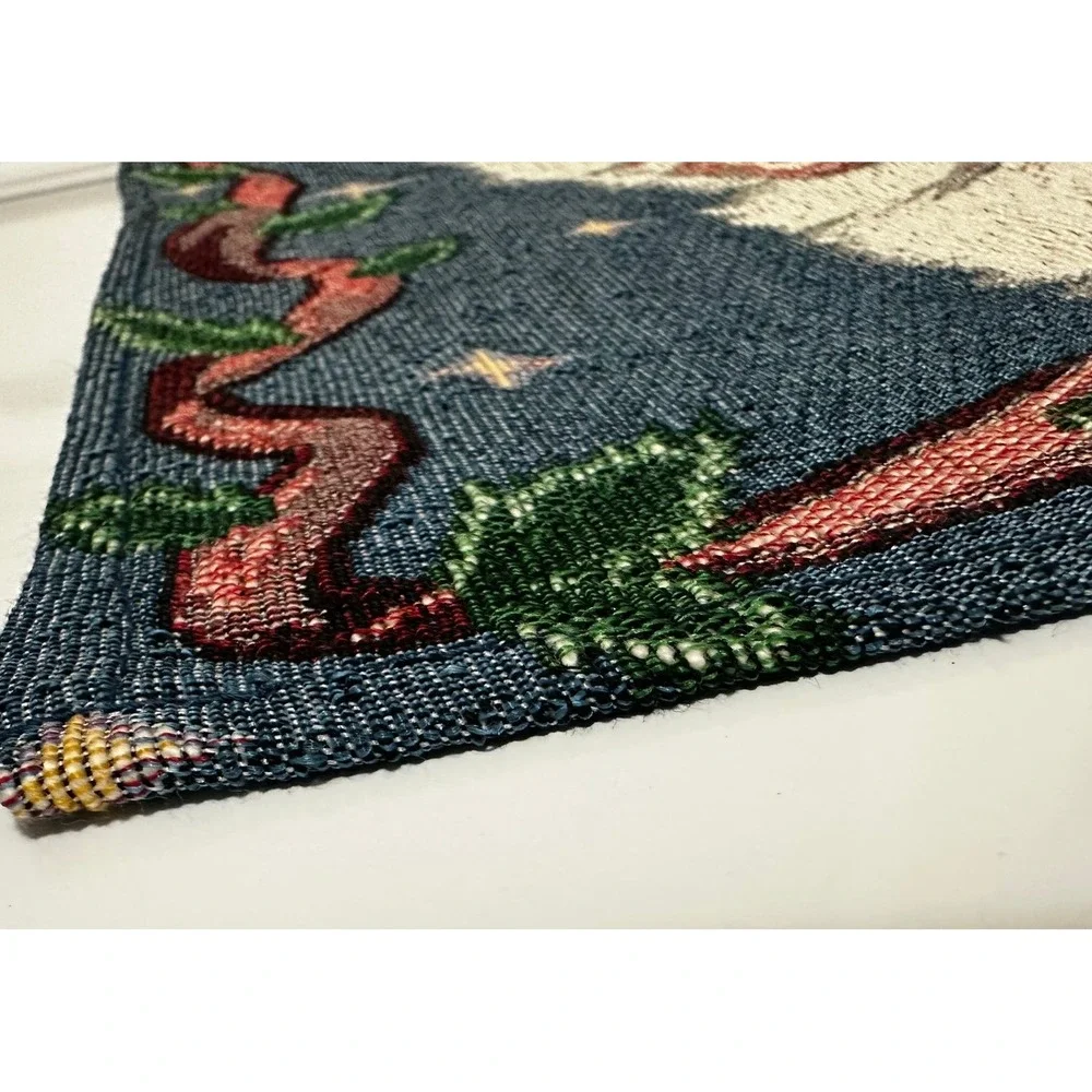 Vintage Christmas Santa Woven Tapestry 5 Pc‎ Table Set 4 Placements Table Runner